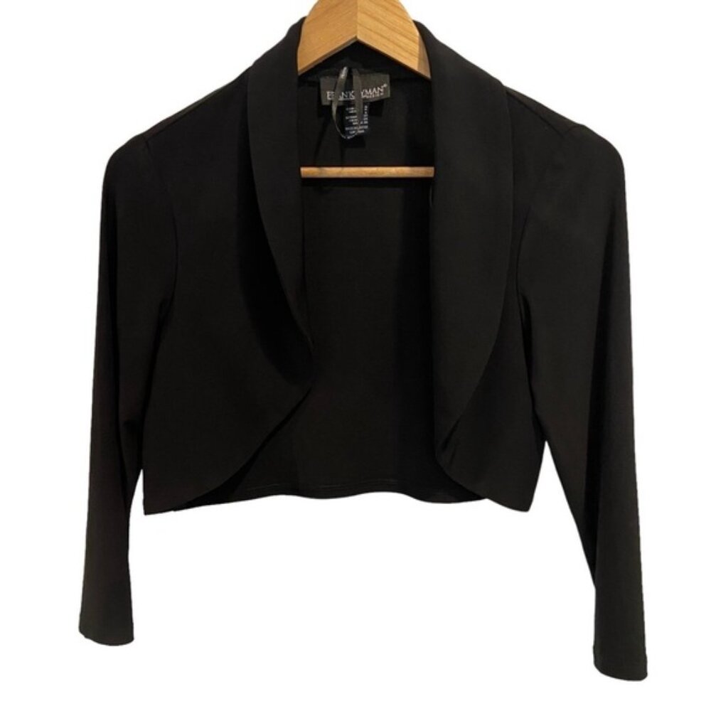 Frank Lyman black bolero crop top soft jersey material open closure size 4 small